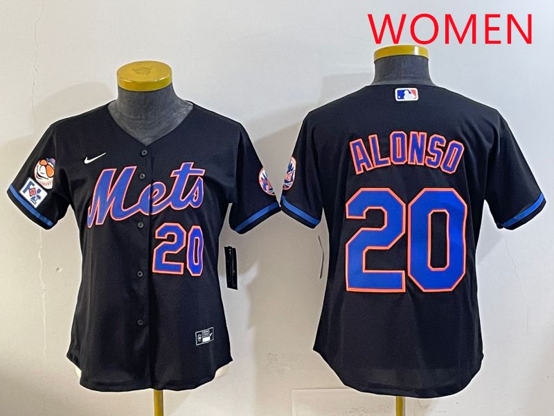 Women 2025 New York Mets #20 Alonso Black Game Nike MLB Jersey style 12